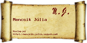Mencsik Júlia névjegykártya